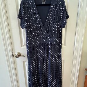 L.L. Bean XL Dark Blue Dress with White Dots